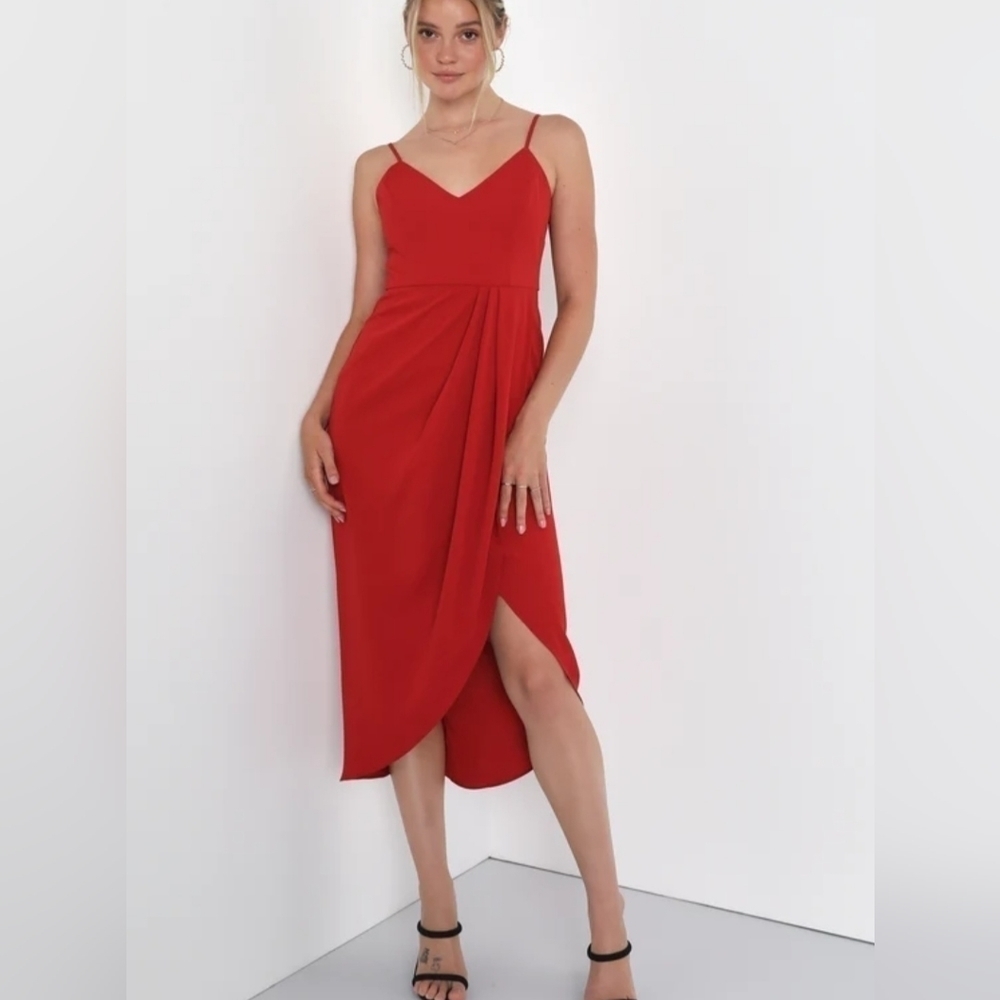 NWT Lulu's Reinette Rust Red Midi Dress Size Large